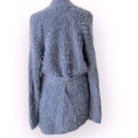 Anthropologie NWT 160.00 Larkin Shimmer Fuzzy Cardigan Slate Blue Small - Picture 8 of 10